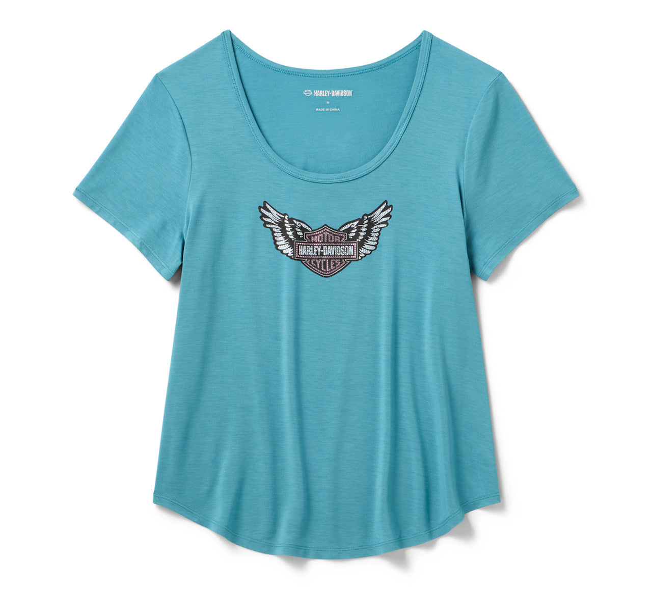 Harley-Davidson® Women's Winged Bling Scoop Neck Tee - Rustic Teal