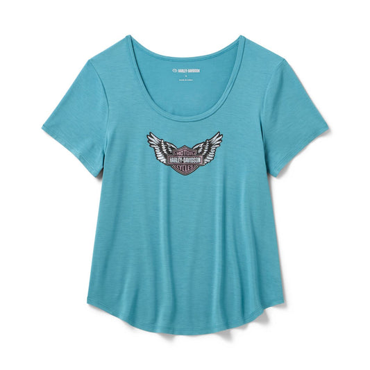 Harley-Davidson® Women's Winged Bling Scoop Neck Tee - Rustic Teal