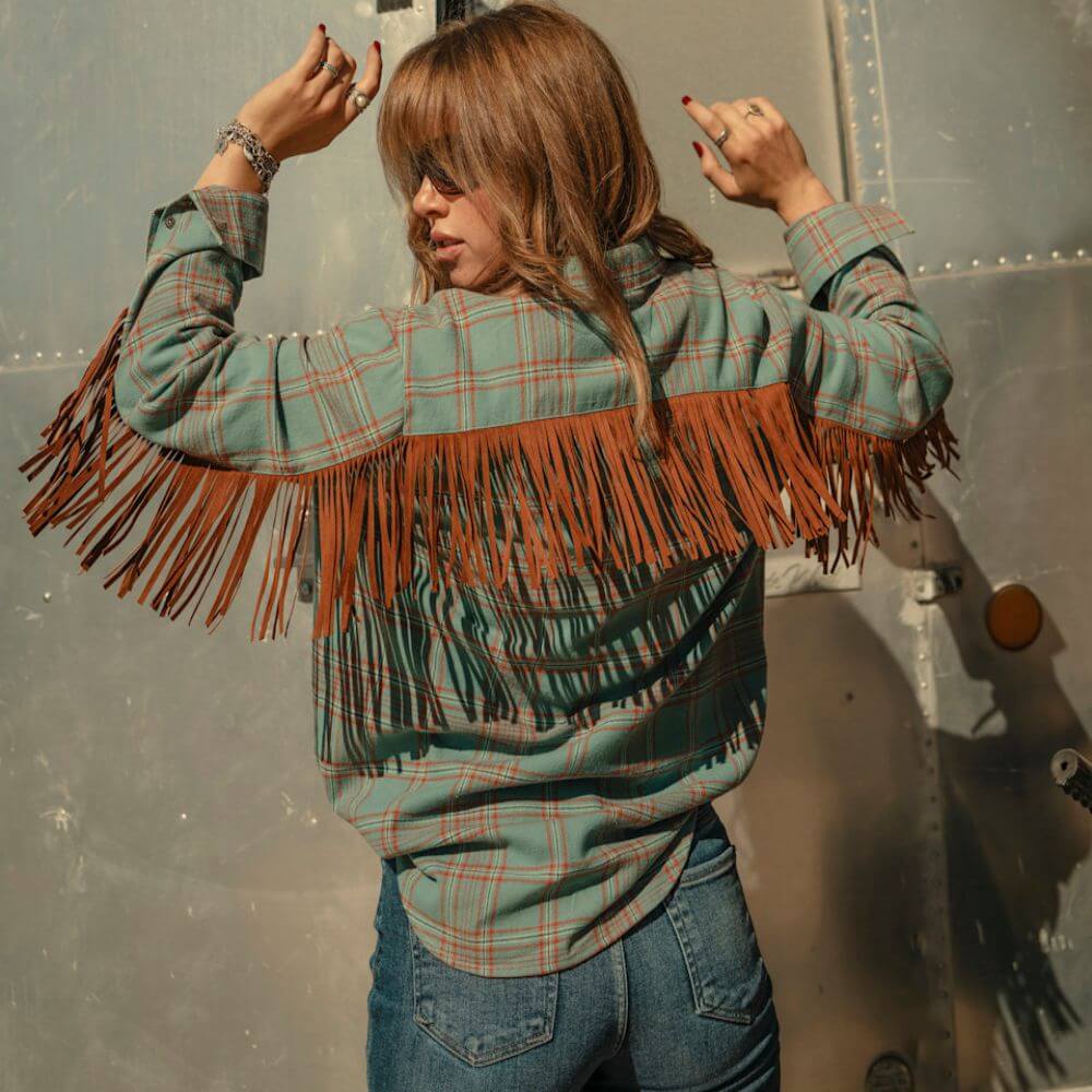 Harley-Davidson® Women's Vintage Fringe Plaid Shirt - Rustic Teal & Vintage Orange