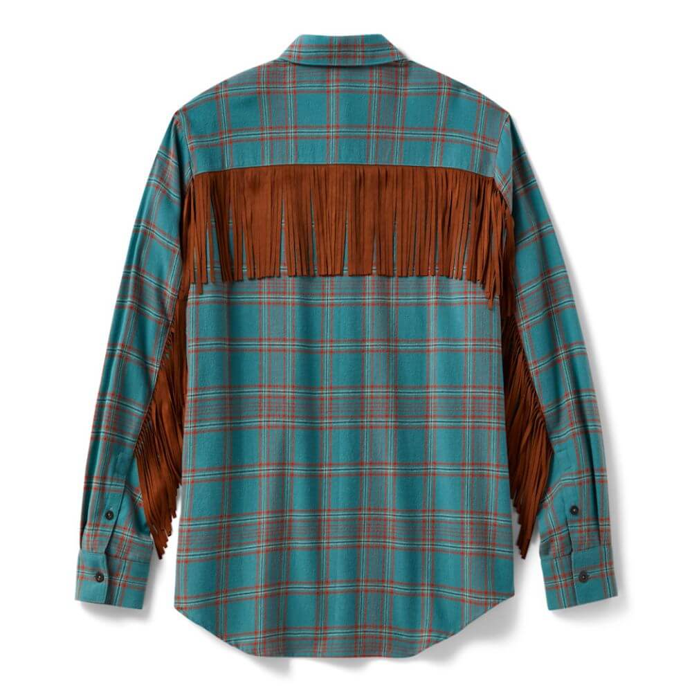 Harley-Davidson® Women's Vintage Fringe Plaid Shirt - Rustic Teal & Vintage Orange