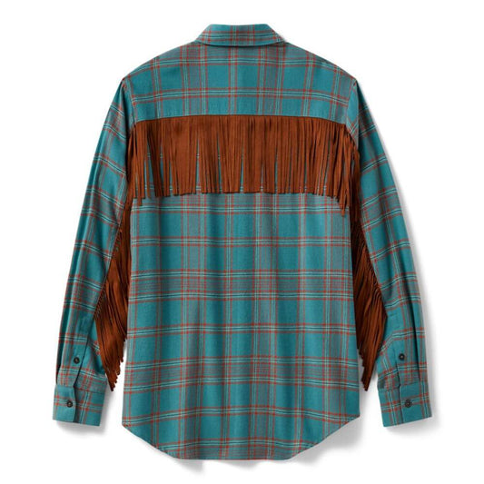 Harley-Davidson® Women's Vintage Fringe Plaid Shirt - Rustic Teal & Vintage Orange