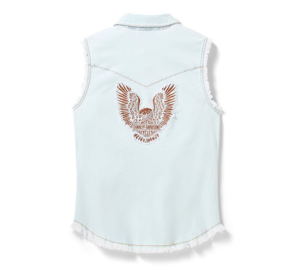 Harley Davidson® Women's Vintage Fringed Sleeveless - Denim Pale Blue
