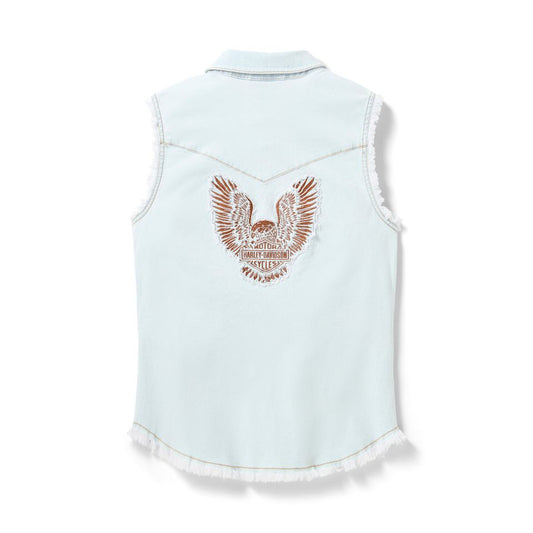 Harley Davidson® Women's Vintage Fringed Sleeveless - Denim Pale Blue