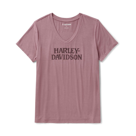 Harley-Davidson® Women's Willie G Skull Bling V-neck - Nostalgia Rose