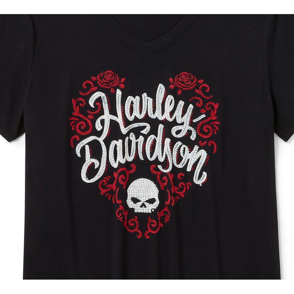Harley-Davidson® Women's Bling H-D Roses Short Sleeve V Neck Tee
