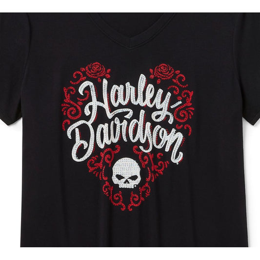 Harley-Davidson® Women's Bling H-D Roses Short Sleeve V Neck Tee