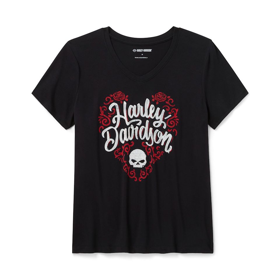 Harley-Davidson® Women's Bling H-D Roses Short Sleeve V Neck Tee