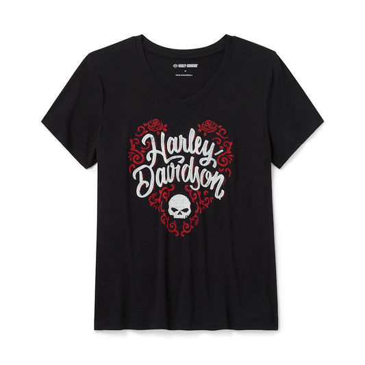 Harley-Davidson® Women's Bling H-D Roses Short Sleeve V Neck Tee