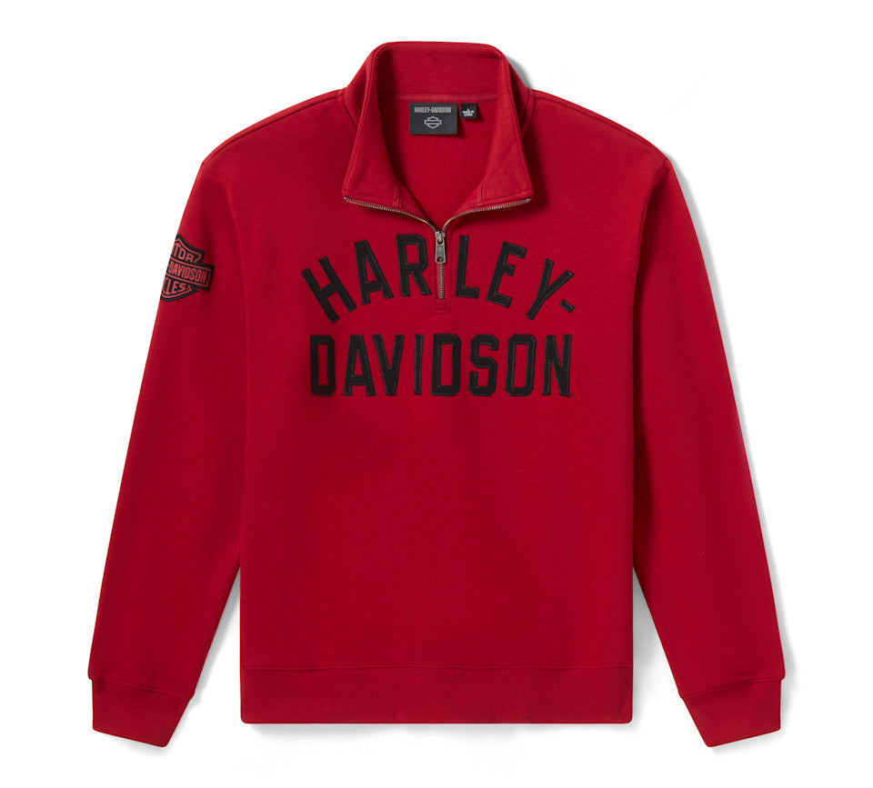 Harley-Davidson® Men's H-D Essential 1/4 Zip Pullover Fleece - Harley Deep Red