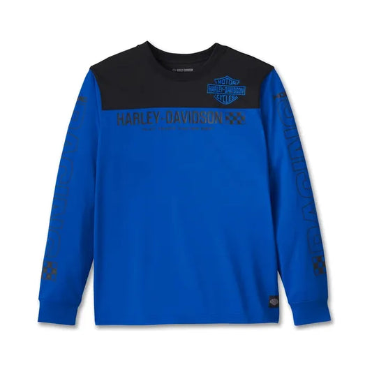 Harley-Davidson® Men's Blue Blazes Long Sleeve Racing Jersey - Colorblocked - Lapis Blue