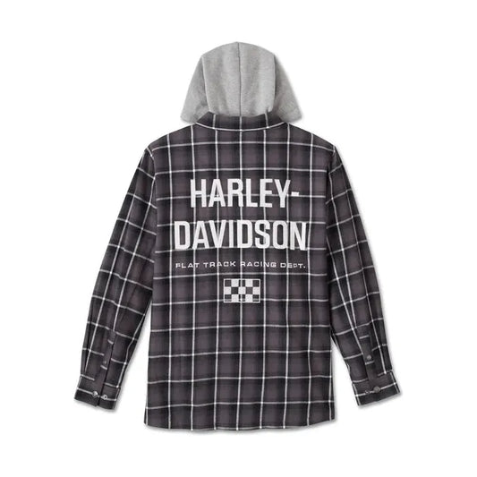 Harley-Davidson® Men's Burner Long Sleeve Hooded Shirt - Black Plaid