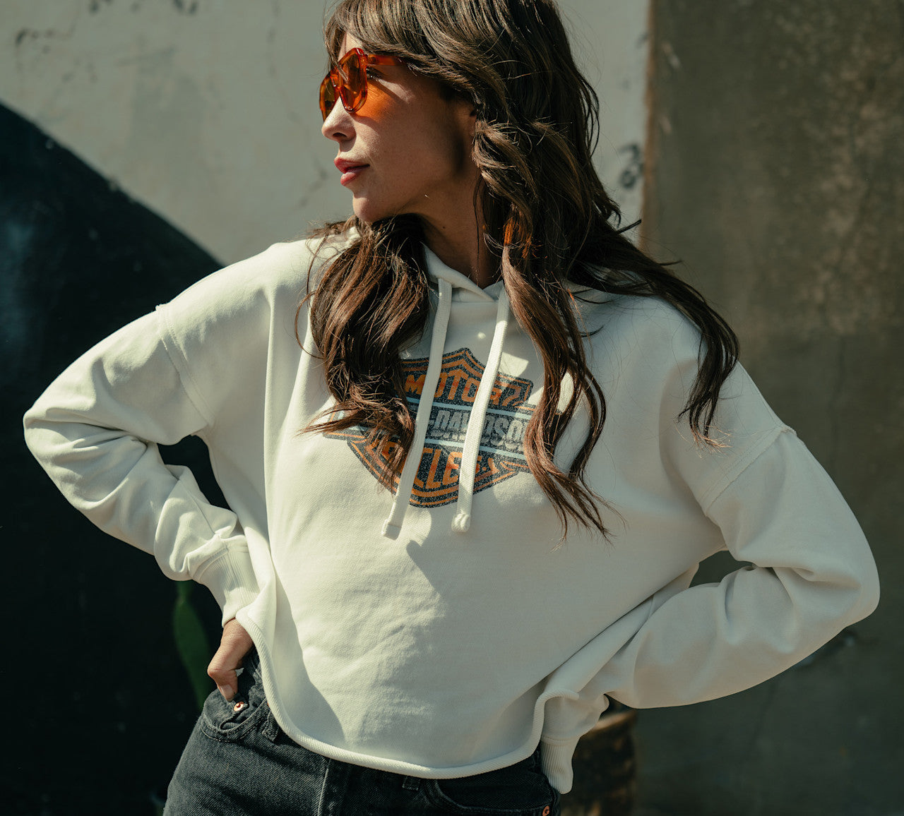 Harley-Davidson® Women's Chrome Evo Bar & Shield Cropped Pull Over Hoodie