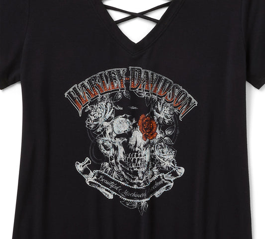 Harley-Davidson® Women's Bling H-D® Afterlife Short Sleeve Laced Back Tee