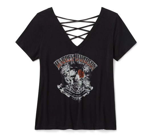 Harley-Davidson® Women's Bling H-D® Afterlife Short Sleeve Laced Back Tee