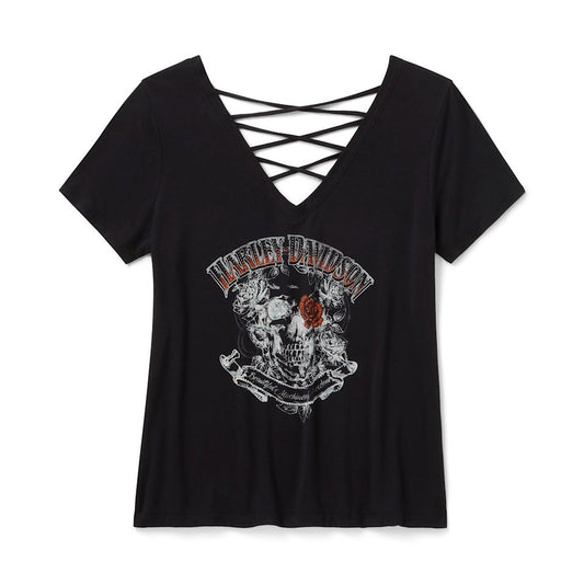 Harley-Davidson® Women's Bling H-D® Afterlife Short Sleeve Laced Back Tee
