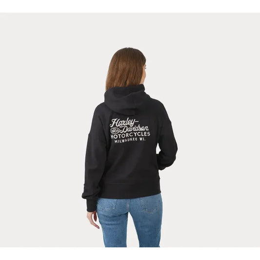 Harley-Davidson® Women's Valley Rumblers V-Neck Pullover Hoodie - Black Beauty