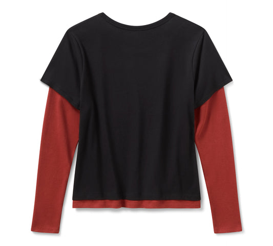 Harley-Davidson® Women's H-D American Classic Layered Top - Colorblock - Harley Black & Barn Red