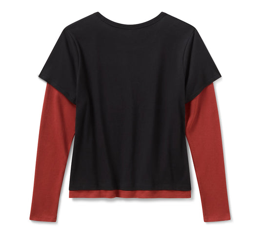 Harley-Davidson® Women's H-D American Classic Layered Top - Colorblock - Harley Black & Barn Red