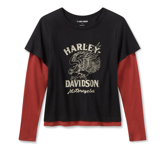 Harley-Davidson® Women's H-D American Classic Layered Top - Colorblock - Harley Black & Barn Red