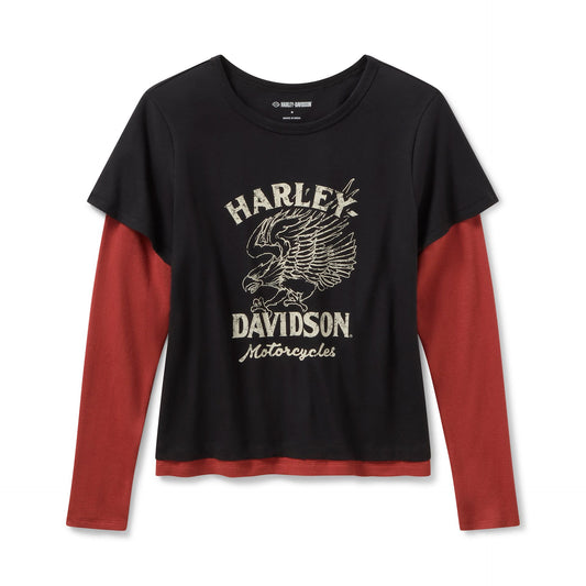 Harley-Davidson® Women's H-D American Classic Layered Top - Colorblock - Harley Black & Barn Red