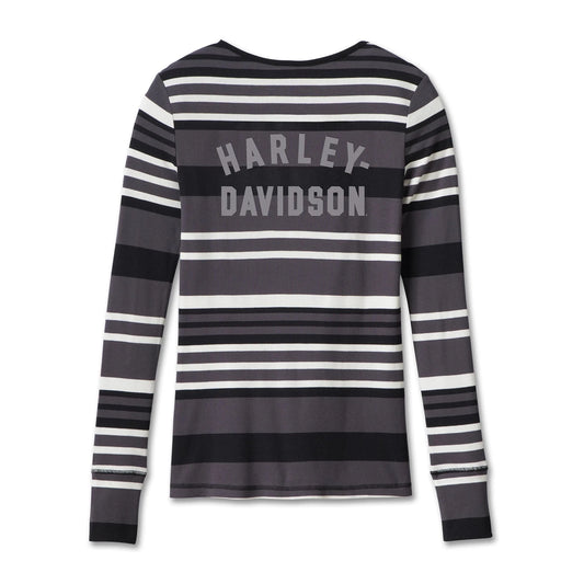 Harley-Davidson® Women's Forever Fierce Stripe Henley - YD Stripe - Black Beauty