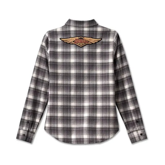 Harley-Davidson® Women's 120th Anniversary Retro Flannel Shirt - YD Plaid - Blackened Pearl