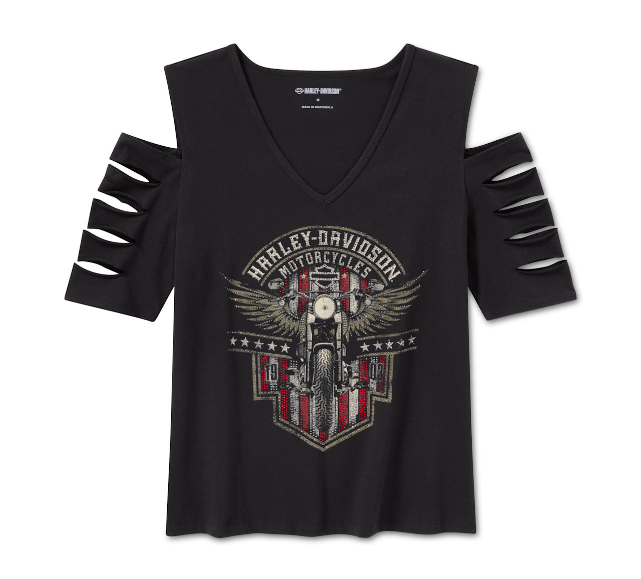 Harley-Davidson® Women's Bling Rally Rip & Repair Cold Shoulder V Neck Tee