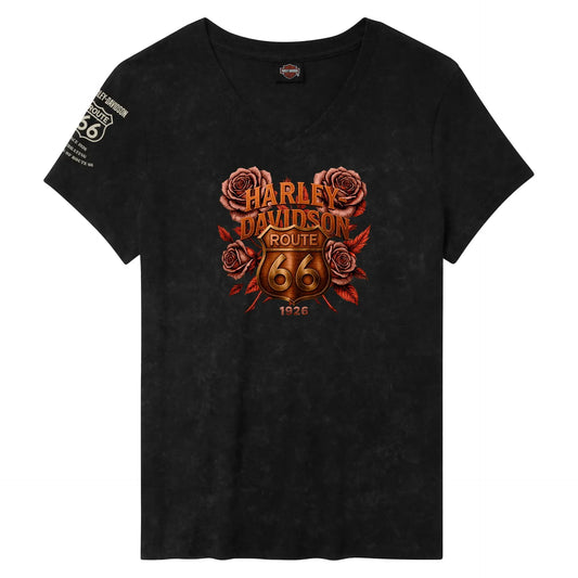 Harley-Davidson® Women's H-D Route 66 Foil Legendary Short Sleeve V-Neck Tee