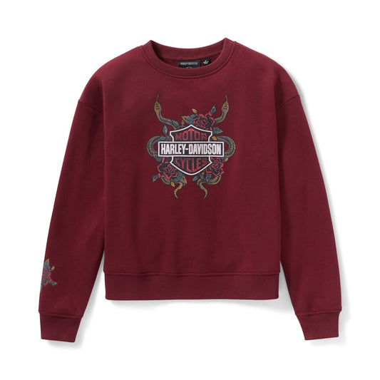 Harley-Davidson® Women's Serpent Rose Bling Fleece - Maroon Banner