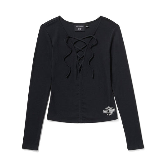 Harley-Davidson® Women's Lace Up Long Sleeve Top - Harley Black