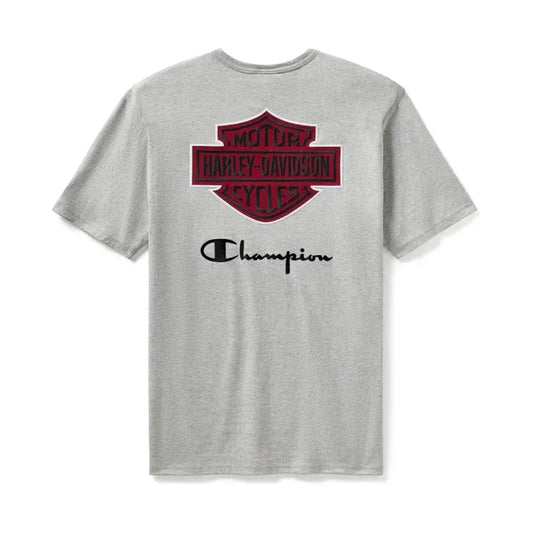 Harley-Davidson® Champion x Harley-Davidson Fanatic Tee - Grey Heather & Scarlet