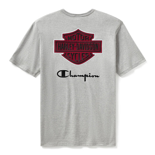 Harley-Davidson® Champion x Harley-Davidson Fanatic Tee - Grey Heather & Scarlet