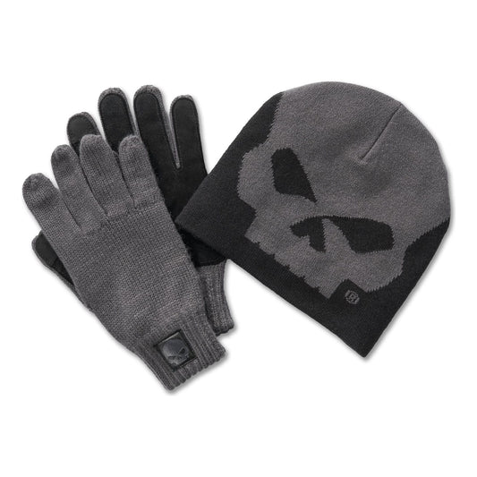 Harley-Davidson® Willie G Skull Beanie and Glove Gift Set - Blackened Pearl