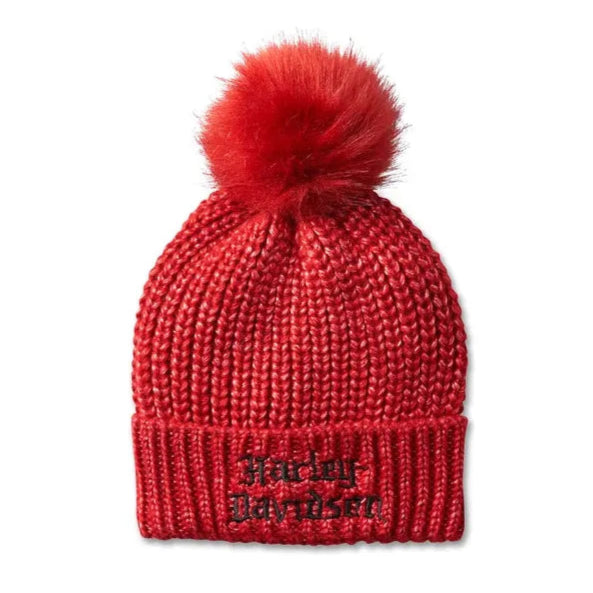 Harley-Davidson® Women's Old English Pom Beanie - Chili Pepper