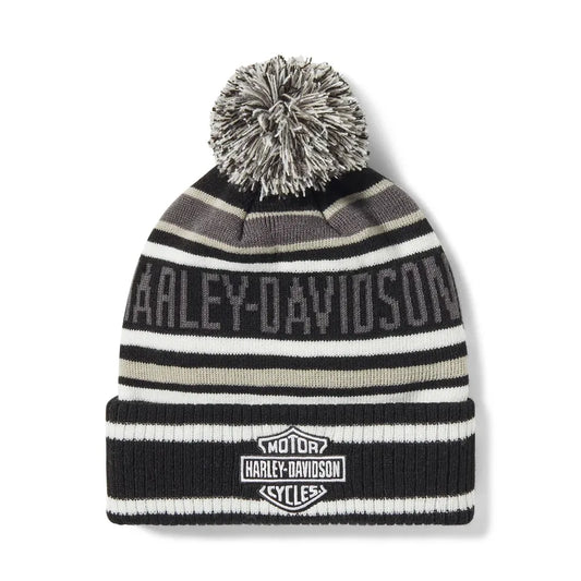 Harley-Davidson® Stripe Pom Beanie - Harley Black & Cloud Dancer