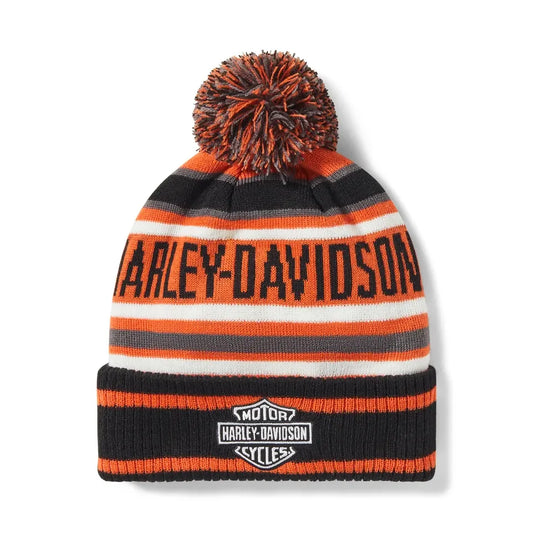 Harley-Davidson® Stripe Pom Beanie - Harley Orange & Harley Black