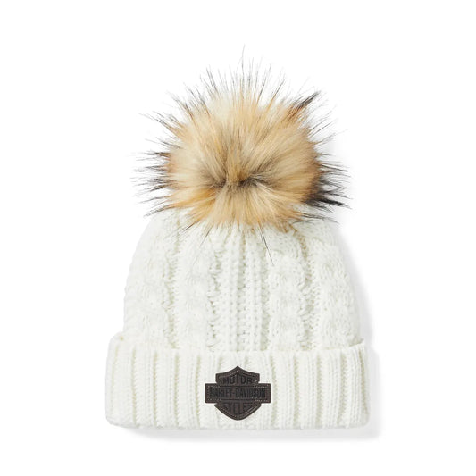 Harley-Davidson® Women's Leather Patch Pom Beanie