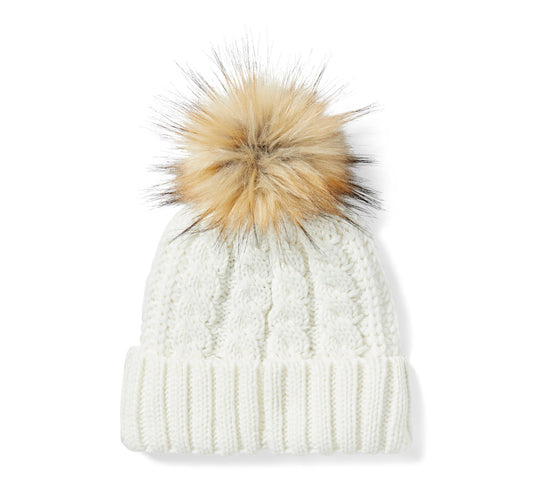 Harley-Davidson® Women's Leather Patch Pom Beanie - Cloud Dancer