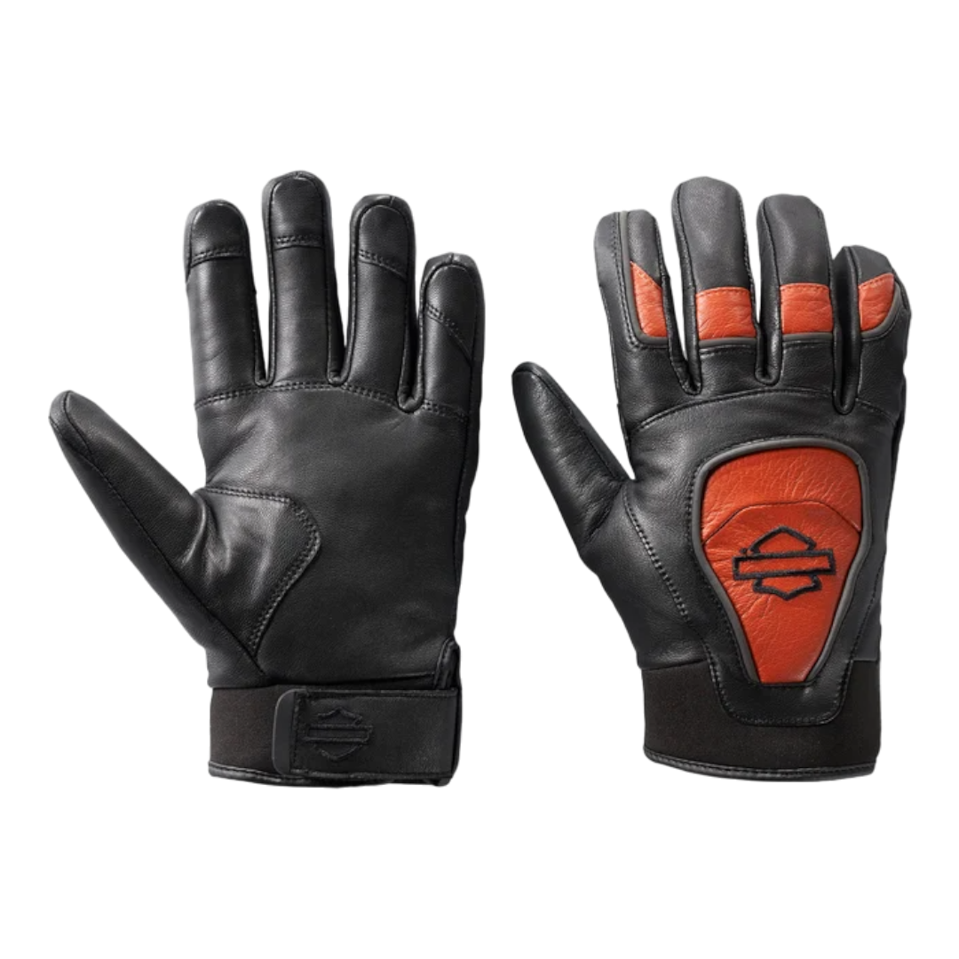 Harley-Davidson® Men's Ovation Waterproof Leather Gloves - Black & Vintage Orange