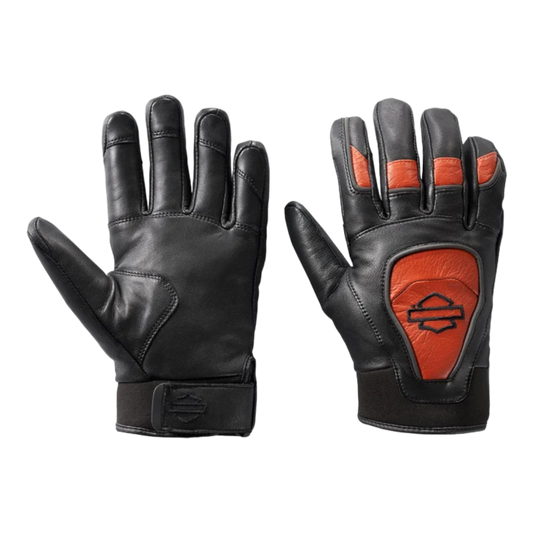 Harley-Davidson® Men's Ovation Waterproof Leather Gloves - Black & Vintage Orange