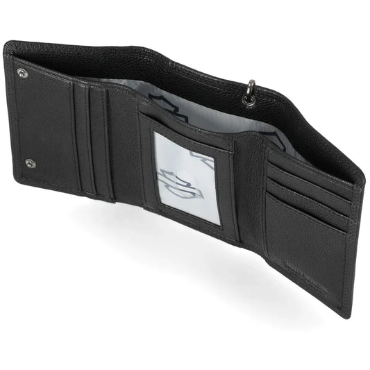 Harley-Davidson® Embossed Willie G. Skull Logo Medium Tri-Fold Chain Wallet