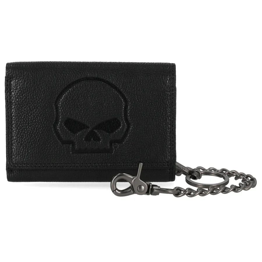Harley-Davidson® Embossed Willie G. Skull Logo Medium Tri-Fold Chain Wallet