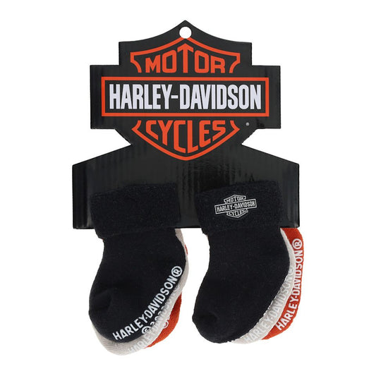 Harley-Davidson® Infant Boy's 3 Pack Sock's in Black / Orange / Dusty Cream