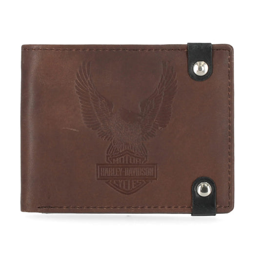 Harley-Davidson® Men's Crazy Horse Eagle Bifold W Back ID Brown Wallet