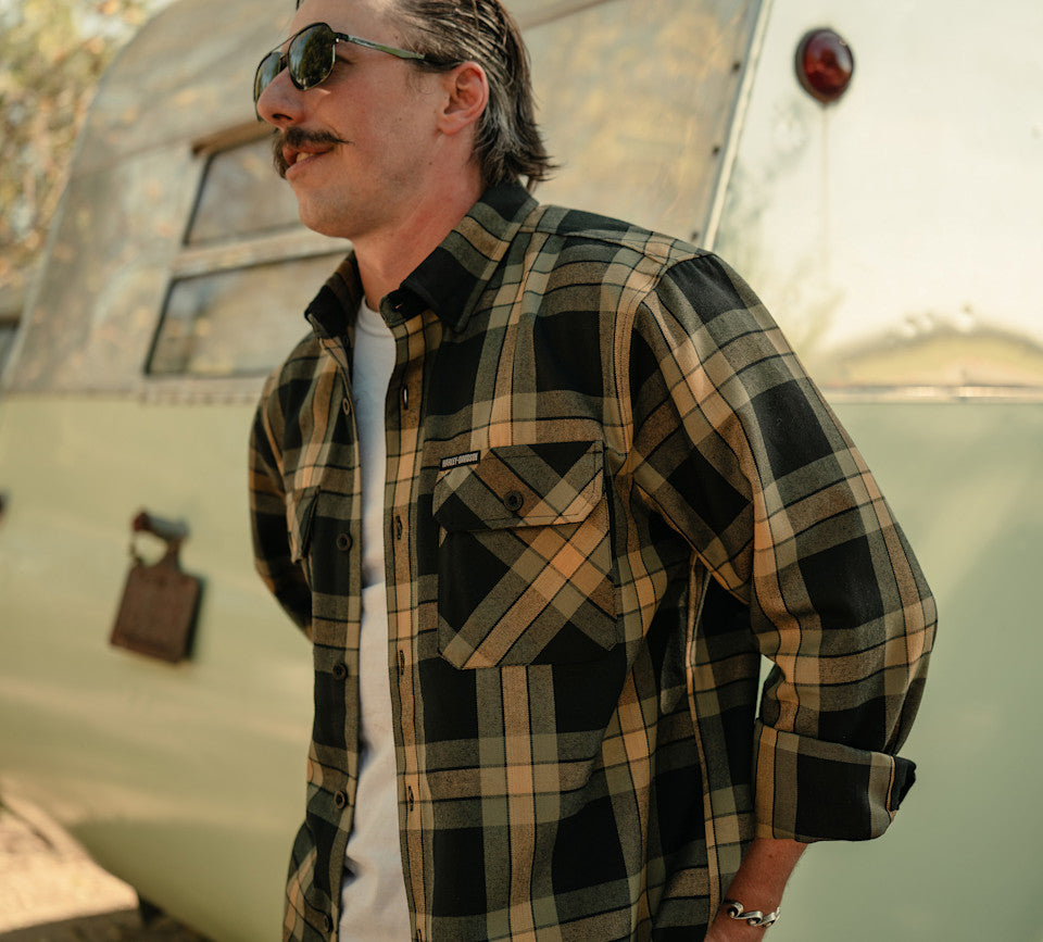 Men's H-D Standard Long Sleeve Plaid Shirt - Chicory & Harley Black