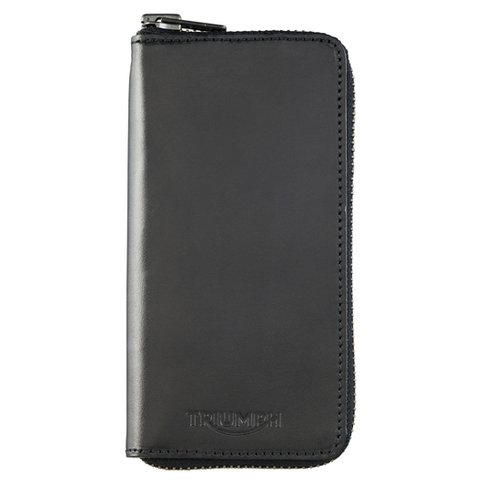Triumph Black Leather Long Zip Wallet