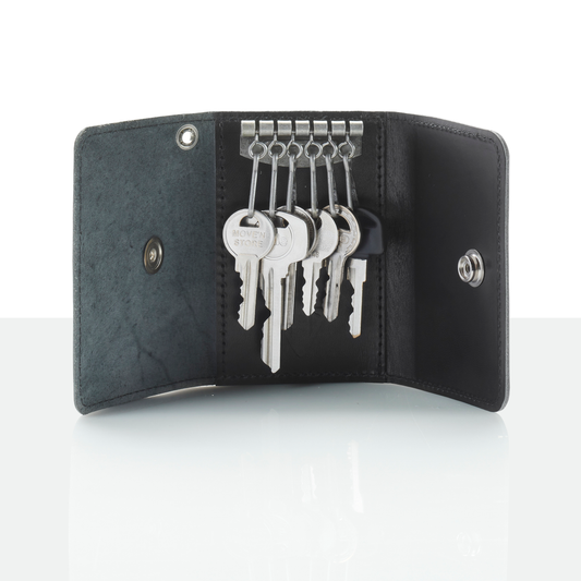Triumph Black Leather Folding Key Holder - Premium Leather Key Organizer