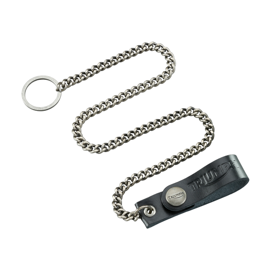 Triumph Black Leather Chain Lanyard - Premium Leather Lanyard with Metal Chain