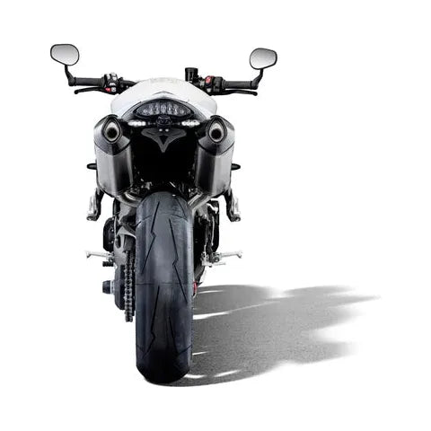 Installed Evotech tail tidy on Triumph Speed Triple S showing sleek rear profile and compact design