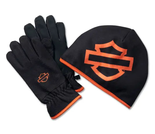 Harley-Davidson® Gift Set Fleece Beanie & Gloves black/orange